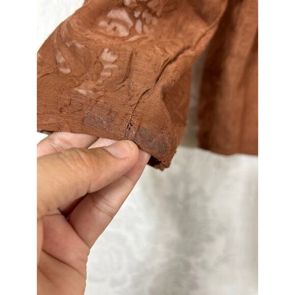 Chicos Button Up 2 Large Brown Sheer Abstract Linen Blend Jacket - Picture 2 of 13